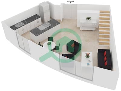 المخططات الطابقية لتصميم الوحدة E شقة 2 غرفة نوم - فندق أسكوت بارك بلايس دبي