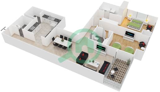 Duja Tower - 2 Beds Apartments type 2 Floor plan