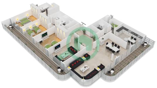 المخططات الطابقية لتصميم النموذج 5 شقة 3 غرف نوم - غایا ریزیدنس