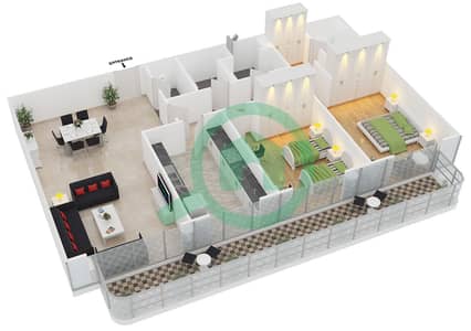 Ghaya Residence - 2 Bed Apartments Type 2 Floor plan