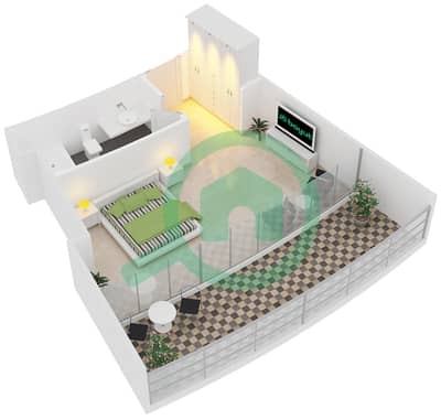 المخططات الطابقية لتصميم النموذج A2 شقة استوديو - سكاي ريزيدنسي