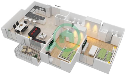 المخططات الطابقية لتصميم النموذج 4 شقة 2 غرفة نوم - الثمام 22