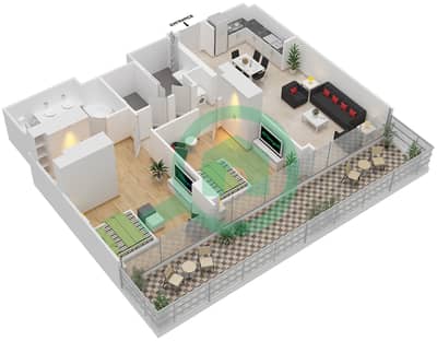 المخططات الطابقية لتصميم النموذج PD-2D شقة 2 غرفة نوم - العنوان هاربر بوينت خور دبي