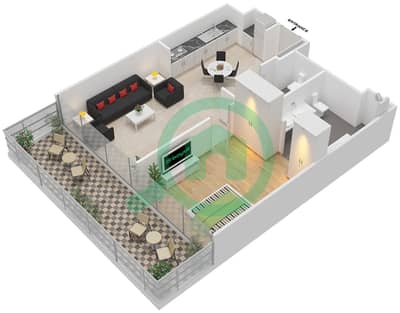 المخططات الطابقية لتصميم النموذج PD-1C شقة 1 غرفة نوم - العنوان هاربر بوينت خور دبي