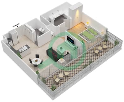 谦恭海港大厦 - 1 卧室公寓类型PD-1B戶型图