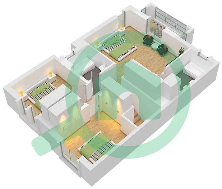 阿尔雷姆2区 - 3 卧室别墅类型3E戶型图 First Floor interactive3D