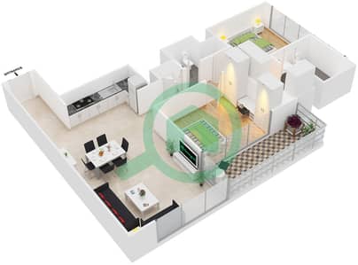 المخططات الطابقية لتصميم النموذج 7 شقة 2 غرفة نوم - بوابة الخور