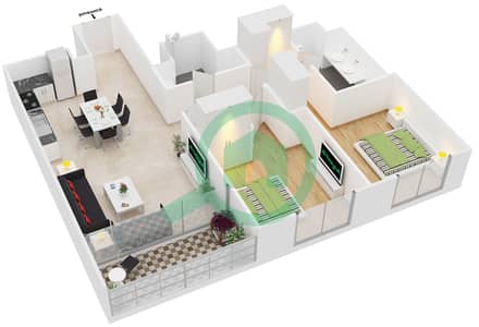 المخططات الطابقية لتصميم النموذج 5 شقة 2 غرفة نوم - كريك جيت
