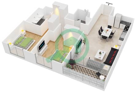 المخططات الطابقية لتصميم النموذج 4 شقة 2 غرفة نوم - بوابة الخور