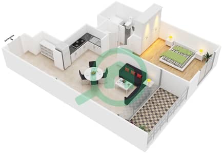 المخططات الطابقية لتصميم النموذج 1 شقة 1 غرفة نوم - كريك جيت
