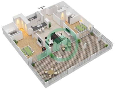 图里亚大厦B座 - 2 卧室公寓套房2B戶型图