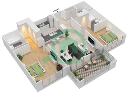 المخططات الطابقية لتصميم التصميم 2 شقة 2 غرفة نوم - برج توريا B