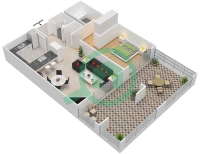 المخططات الطابقية لتصميم التصميم 9,11 شقة 1 غرفة نوم - برج توريا B