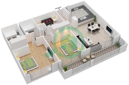 图里亚大厦A座 - 2 卧室公寓套房13A戶型图