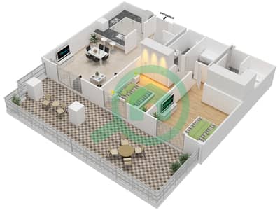 المخططات الطابقية لتصميم التصميم 14 GROUND FLOOR شقة 2 غرفة نوم - برج ترافو B