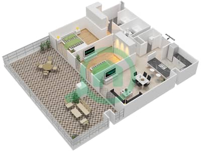 المخططات الطابقية لتصميم التصميم 2 GROUND FLOOR شقة 2 غرفة نوم - برج ترافو B