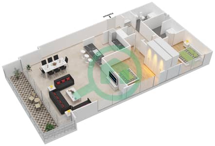 المخططات الطابقية لتصميم النموذج 7 شقة 2 غرفة نوم - ذا فيرويز نورث