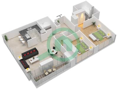 المخططات الطابقية لتصميم التصميم 4 شقة 2 غرفة نوم - ذا فيرويز إيست