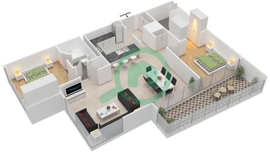 Golf Tower 3 - 2 Bedroom Apartment Suite 01 FLOOR 2 Floor plan