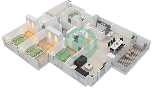 Golf Tower 1 - 3 Bed Apartments Suite 03 Level 1-25 Floor plan