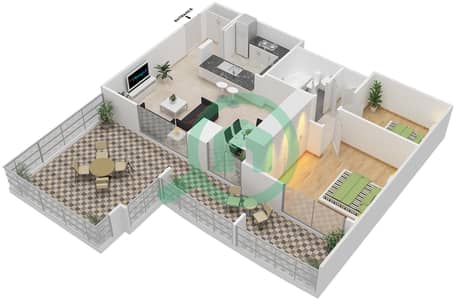 المخططات الطابقية لتصميم التصميم 01 FLOOR 2 شقة 1 غرفة نوم - برج الغولف 1