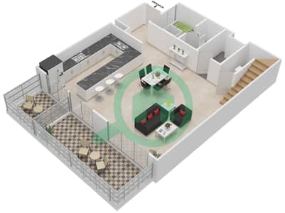 المخططات الطابقية لتصميم النموذج C DUPLEX شقة 3 غرف نوم - برج بانوراما 3
