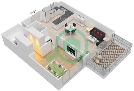 المخططات الطابقية لتصميم النموذج B شقة 1 غرفة نوم - برج بانوراما 3