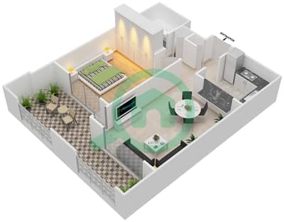 المخططات الطابقية لتصميم التصميم 8,9,10,11 FLOOR 2-6 شقة 1 غرفة نوم - موسيلا ووترسايد السكني