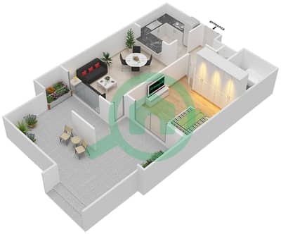 المخططات الطابقية لتصميم التصميم 7,12 FLOOR 1 شقة 1 غرفة نوم - موسيلا ووترسايد السكني