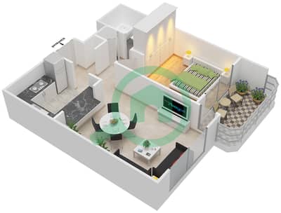 المخططات الطابقية لتصميم التصميم 6,13 FLOOR 12-16 شقة 1 غرفة نوم - موسيلا ووترسايد السكني