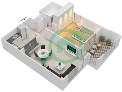 المخططات الطابقية لتصميم التصميم 8,9,10,11 FLOOR 17 شقة 1 غرفة نوم - موسيلا ووترسايد السكني