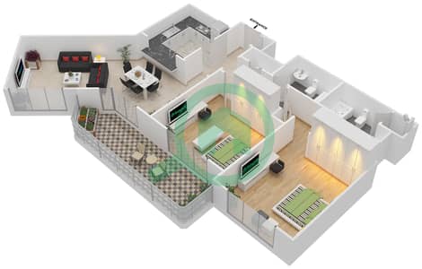 莫塞拉水岸公寓 - 2 卧室公寓套房1,18 FLOOR 19-24戶型图