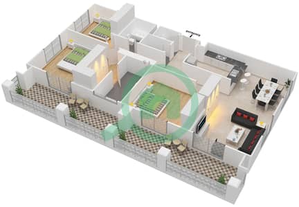 المخططات الطابقية لتصميم التصميم 20A,28A شقة 3 غرف نوم - برج ارنو A