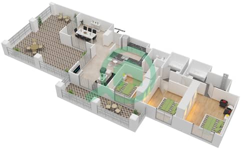 المخططات الطابقية لتصميم التصميم 19A FLOOR 5 شقة 3 غرف نوم - برج ارنو A