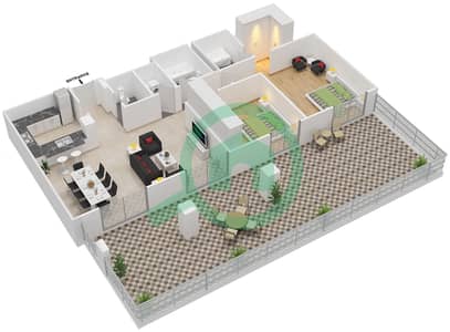 المخططات الطابقية لتصميم التصميم G19 شقة 2 غرفة نوم - برج ارنو A