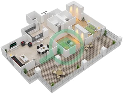 المخططات الطابقية لتصميم التصميم G09 شقة 2 غرفة نوم - برج ارنو A