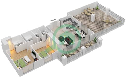 المخططات الطابقية لتصميم التصميم 30 شقة 2 غرفة نوم - برج ارنو A