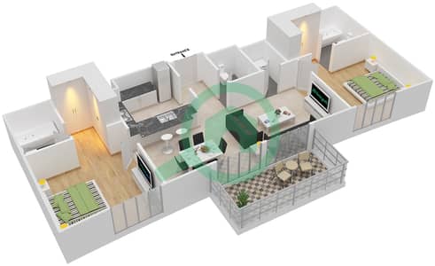 المخططات الطابقية لتصميم التصميم 3 شقة 2 غرفة نوم - برج ارنو A