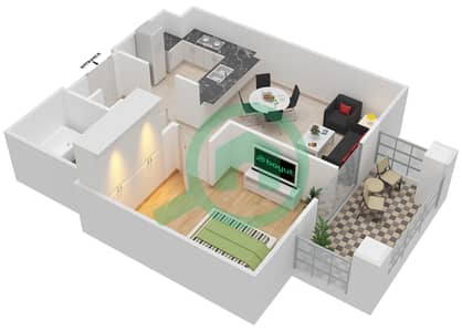 المخططات الطابقية لتصميم التصميم 7,34 شقة 1 غرفة نوم - برج ارنو A