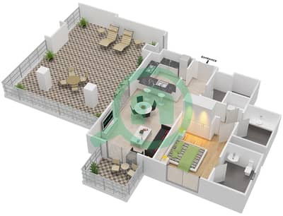 المخططات الطابقية لتصميم التصميم 6 شقة 1 غرفة نوم - برج ارنو A