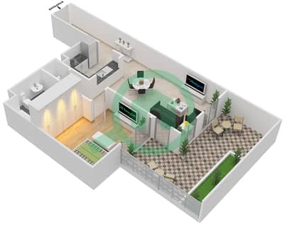 المخططات الطابقية لتصميم النموذج 4A شقة 1 غرفة نوم - مدن فيوز