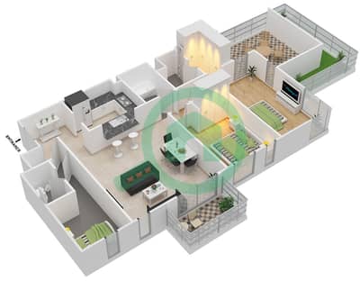 المخططات الطابقية لتصميم النموذج 4A شقة 2 غرفة نوم - مدن فيوز
