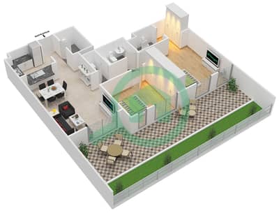 المخططات الطابقية لتصميم النموذج 2A شقة 2 غرفة نوم - مدن فيوز