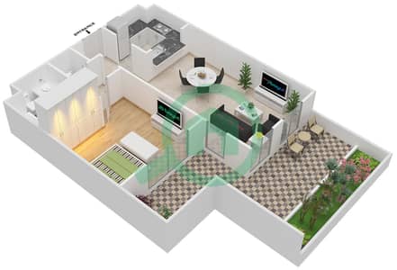 穆东城市景观社区 - 1 卧室公寓类型1D戶型图