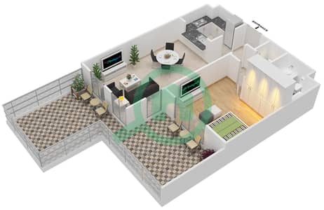 المخططات الطابقية لتصميم النموذج 1B شقة 1 غرفة نوم - مدن فيوز