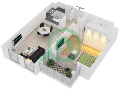 穆东城市景观社区 - 1 卧室公寓类型1戶型图