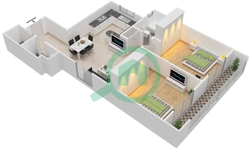 Al Jawzaa - 2 Bedroom Apartment Type 10-11 Floor plan