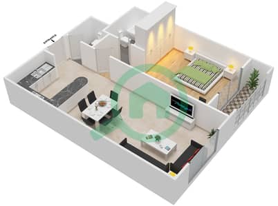 Al Jawzaa - 1 Bed Apartments Type 14-15 Floor plan