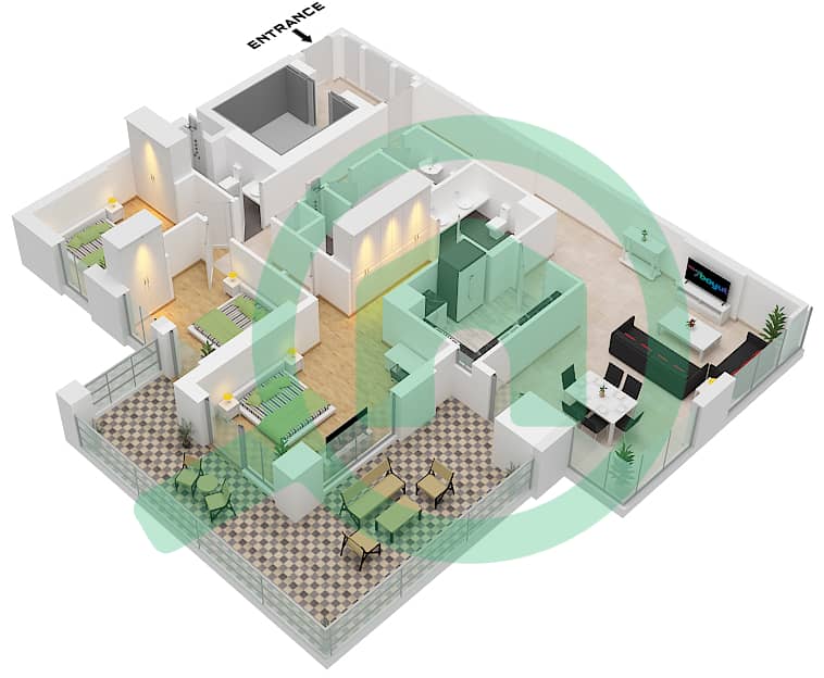 Urban Oasis by Missoni - 3 Bedroom Apartment Unit 1,2 FLOOR 15 Floor plan Unit 1,2 Floor 15 interactive3D