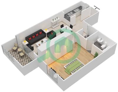 المخططات الطابقية لتصميم الوحدة 11 شقة 1 غرفة نوم - الدانا 2